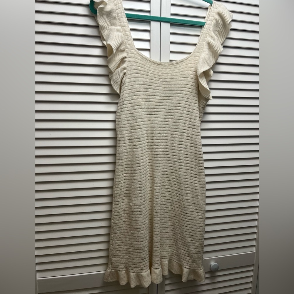 Anthropologie ruffled pointelle knit mini dress with square neck size small - Picture 3 of 8